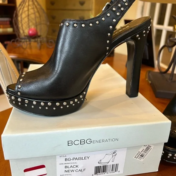 BCBGeneration Black Studded Peep-Toe Heels - Picture 3 of 5